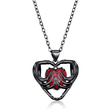 Imagem de TALYKONG Colar com pingente de cobra/coração anatômico/mão de esqueleto, colar gótico de coração vermelho para mulheres e homens, Small, Latão, Sem Pedra Preciosa