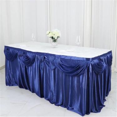 Imagem de Saia de mesa de seda prateada de 3 metros, inclui cortina, toalha de mesa para banquete, saia para festa de casamento, azul, 5,1 m de comprimento
