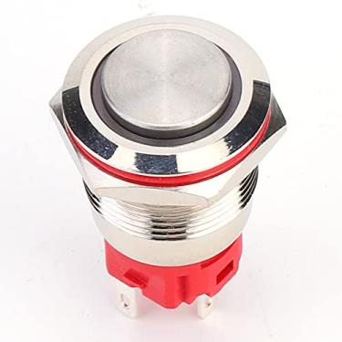 Imagem de Interruptor de travamento automático, interruptor de botão de pressão com trava de metal 1NO 1NC Anel de aço inoxidável interruptor de luz de botão, amarelo (alto)