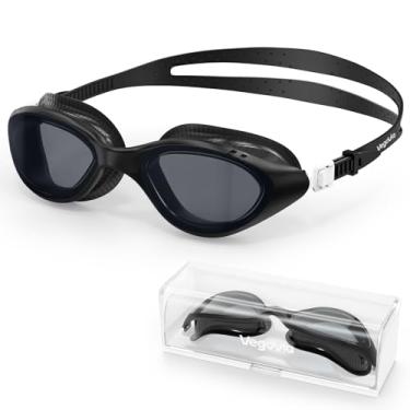 Imagem de VegoVia Óculos de natação para adultos para homens e mulheres, óculos de natação para piscina, proteção UV, proteção UV, juvenil, preto, à prova d'água, com estojo de óculos