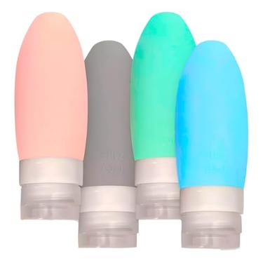 Imagem de Kit Viagem com 4 Frascos em Silicone para Shampoo, Condicionador, Creme e Sabonete Líquido, com Capacidade de 90ml - Premium