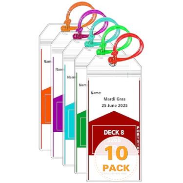 Imagem de Vavious Pacote com 10 etiquetas de bagagem de cruzeiro PVC à prova d'água porta-etiquetas resistentes reutilizáveis navios de cruzeiro essenciais para Carnaval, NCL, Princesa e MSC