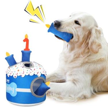 Imagem de Foilswirl Brinquedo de bolo de 1º aniversário de cachorro para mastigar brinquedos de pelúcia para festa de aniversário, quebra-cabeça interativo de pelúcia, alívio de estresse para pequeno, médio
