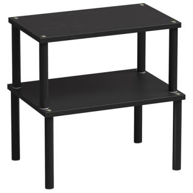 Imagem de VERTORGAN Prateleira organizadora de armário (conjunto de 2), prateleiras de balcão de cozinha, bancada e armário de especiarias de bambu, expansível empilhável, médio (preto)