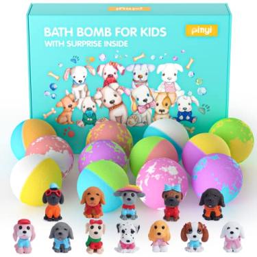Imagem de Bombas de banho para crianças com brinquedos surpresa dentro, pacote com 12 bombas de banho naturais orgânicas feitas à mão com animais e filhotes, conjunto de presentes de banho de espuma