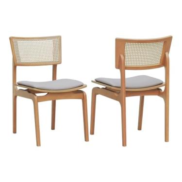 Imagem de Kit 2 Cadeiras Apollo Madeira Maciça Encosto Telinha Assento Anatômico - Natural - Estofado Linho Bege