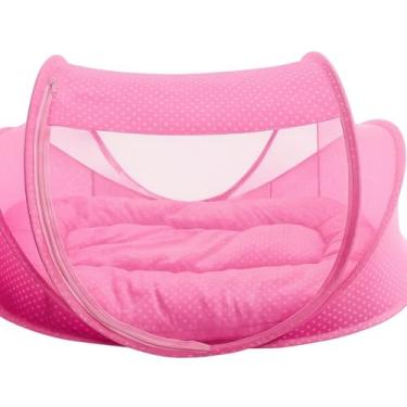Imagem de Cama Berço Mosquiteiro Dobrável Rosa Confortavel Bebe
