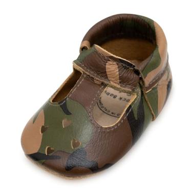 Imagem de BirdRock Baby Mocassins Mary Jane – Sapatos femininos de couro genuíno com sola macia para recém-nascidos, bebês, bebês e crianças pequenas, Camuflagem verde, 2 Infant