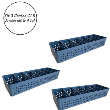 Imagem de Kit 3 Cesto Organizadores Armário Gaveta Lavanderia Azul - Usual Utili