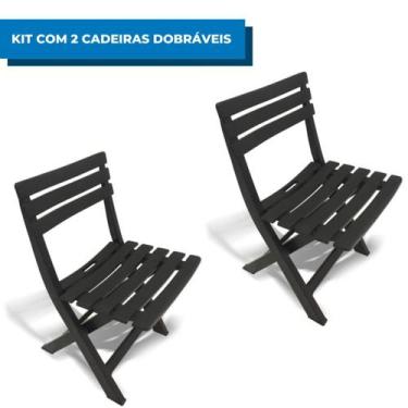Imagem de Kit Com 2 Cadeiras Dobráveis Plásticas Pretas Arqplast