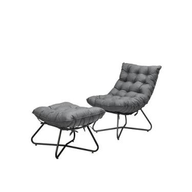 Imagem de Poltrona Costela e Puff Eva Base Metal Preto - Linho Grafite - METAL M