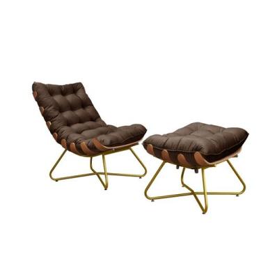 Imagem de Poltrona Costela Decorativa +Puff Madeira Eva Dourado Marrom - METAL M