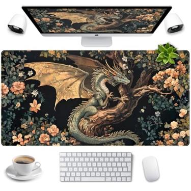 Imagem de Tapete de mesa fofo dragão encantado floresta kawaii tapete de mouse 2GG grande vintage acadêmico anime, tapete aconchegante para computador, teclado e mouse pad com bordas costuradas, 80 x 39,9 cm