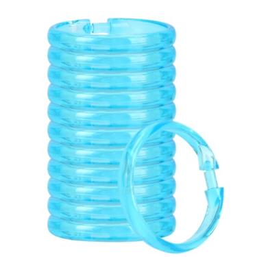 Imagem de Qulable Anéis de cortina de chuveiro - pacote com 12 - ganchos de plástico para cortina de chuveiro, anéis em forma de O, que deslizam facilmente na haste de chuveiro do banheiro (azul transparente)
