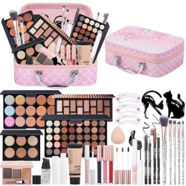 Imagem de Kit de maquiagem de viagem, conjunto de maquiagem para meninas adolescentes, conjunto de maquiagem de presente para mulheres com caixa de maquiagem, paletas de sombra, base, corretivo, conjunto de
