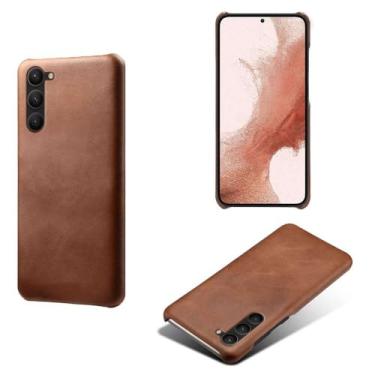 Imagem de Capa para Samsung Galaxy S24 PRO,Proteção contra quedas,Casca de volta de cor sólida simples,Design de couro de imitação de plástico-Brown
