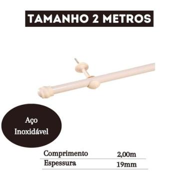 Imagem de Varão De Cortina Com 2 Metros De Largura 19mm De Diametro kit Completo