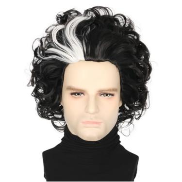 Imagem de Topcosplay Perucas masculinas curtas encaracoladas pretas mistas brancas para festa de Halloween