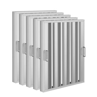 Imagem de Filtros de capô 49,5 L x 61 cm A, aço inoxidável 430, filtro de graxa para exaustor de cozinha comercial, 4 ranhuras, para sistemas de exaustor de restaurante, fácil de limpar (pacote com 5)