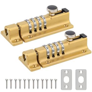 Imagem de HOJLKLD Parafuso de bloqueio combinado, pacote com 2 4 dígitos, trava deslizante de segurança de porta de combinação de 4 dígitos, trava deslizante de liga de zinco resistente para cercas de portão de