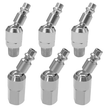 Imagem de Uenede 6 peças 1/4 polegada NPT macho e fêmea plugue de ar giratório industrial, aço cromado 360 graus mangueira conexão rápida, compressor de ar adaptador de acoplador pneumático