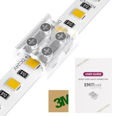Imagem de EMITEVER Conectores de fita de LED, 12 pacotes de conectores de luz de fita de LED, 2 pinos, parafuso de aperto sem solda, fita transparente para conectores de fita para fita de LED de 5V 12V 24V 8 mm