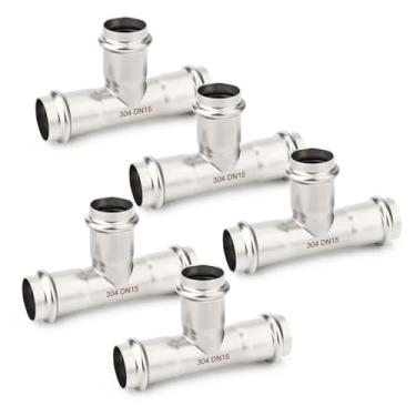 Imagem de TAISHER 5 peças de acessórios de prensa de aço inoxidável 304, camiseta deslizante de pressão de 1,27 cm, sem camisetas de parada de tubo, encaixe de pressão de pressão, encanamento residencial