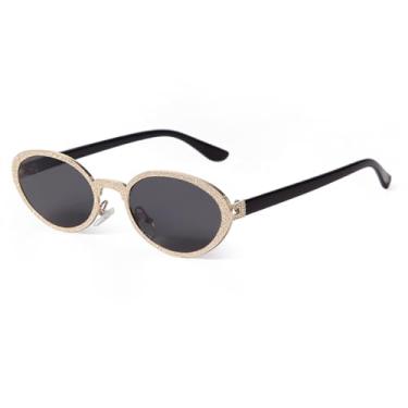 Imagem de VFDHN Óculos de sol retrô oval de metal para homens e mulheres, óculos de sol luxuosos espelhados para festas ao ar livre (3)