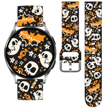 Imagem de Vieeki Pulseiras de relógio de Halloween Skull Boo compatíveis com Samsung Galaxy Watch 40 mm, 41 mm, 42 mm, 44 mm, 45 mm, 46 mm, pulseira de silicone de substituição de padrão de 20 mm para Galaxy Watch 5 / Watch 5 Pro / Watch 4 / Watch 4 Classic / Watch 3 (41 mm) / Watch Active 2 / Watch Active / 