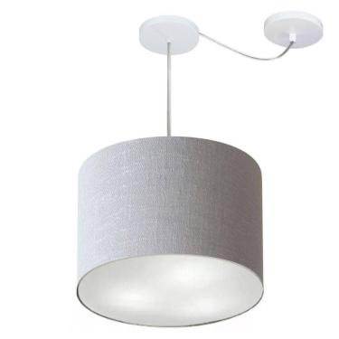 Imagem de Lustre Pendente Cilíndrico Com Desvio De Centro Vivare Md-4237 Cúpula Em Tecido 40x30cm - Bivolt Rustico-cinza 127/220v