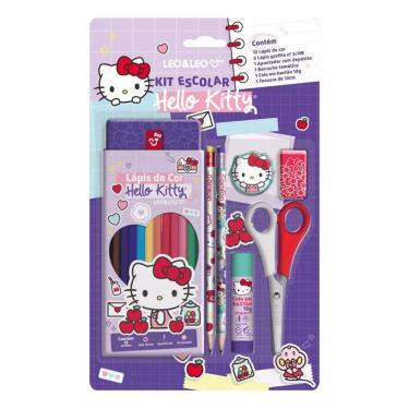 Imagem de Kit Escolar Lapis De Cor 12 Cores Hello Kitty Leonora
