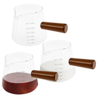 Imagem de Copo medidor de vidro de 170 g com cabo de madeira, copo medidor de café expresso transparente, jarro de vidro com balança para leite