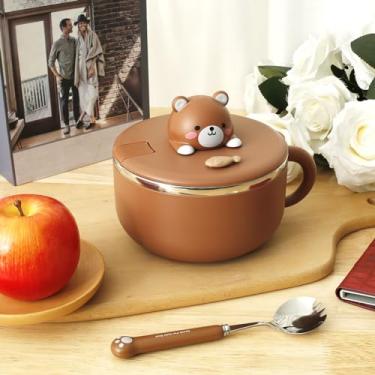 Imagem de DJAPWPX Tigela de ramen de 1200 ml com tampa selada, tigela de ramen com alça e garfo, tigela de macarrão isolada, tigela prática de servir instantaneamente com orifícios de ar, tigela portátil para