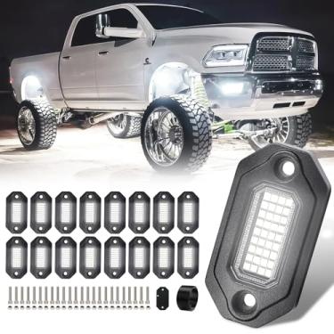 Imagem de 16 cápsulas de luzes brancas puras para caminhões, carcaça de alumínio, cada luz de pedra vem com um cabo de extensão de 3 metros, para caminhonetes SUV UTV ATV RZR barcos de carro