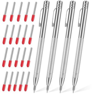 Imagem de FALESOUL Pacote com 4 marcadores de carboneto de tungstênio com ímã, com 20 pontas de marcação de substituição, ferramenta de escriba, caneta de gravação para vidro/cerâmica/folha de metal