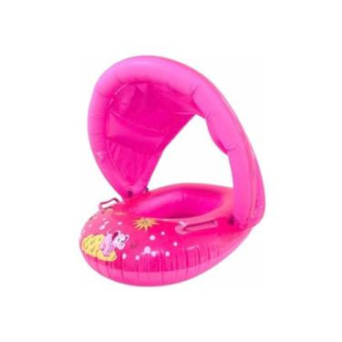 Imagem de Boia Bote Inflável para Bebê com Cobertura Solar, Assento com Encaixe para Pernas, Rosa