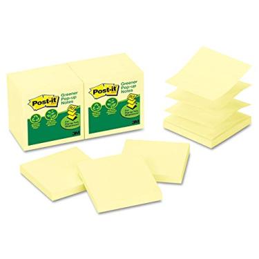 Imagem de Recarga de anota es pop-up recicladas Post-it Greener Notes, 3 x 3, Canary YW, 100 folhas/bloco, 12 blocos/pacote