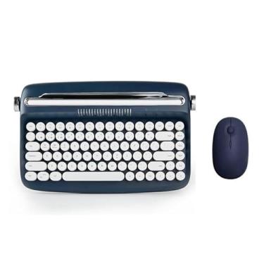 Imagem de Kit Teclado Bluetooth Retrô c/Mouse sem Fio (Conjunto) para Tablet e Celular (Azul Marinho)