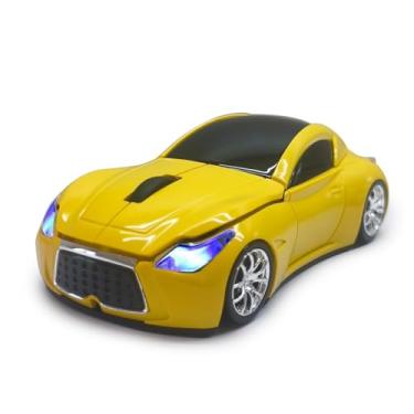 Imagem de SDGSQHA Mouse de carro sem fio para computador, com receptor USB, 3D, 1600DPI, legal e fofo, para laptop, PC, Mac, para meninos, meninas, crianças e adultos (amarelo)