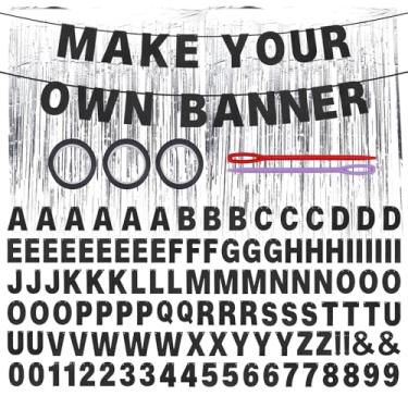 Imagem de 118un. Kit de Banner Personalizado, Banner DIY A-Z Glitter Preto com Letras Números & Cortina de Chuva para Decoração Aniversário Formatura Casamento e Festas