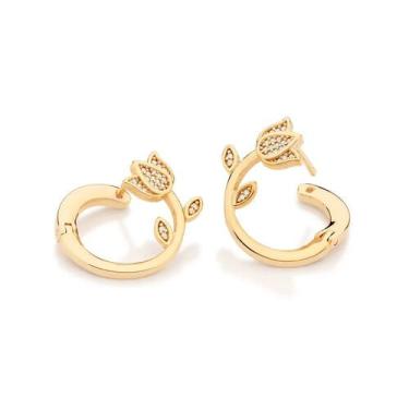 Imagem de Brincos rommanel banhado ouro 18k circular flor tulípa 527506