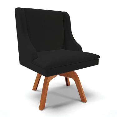 Imagem de Cadeira Estofada para Sala de Jantar Base Giratória de Madeira Lia Linho Preto - Ibiza
