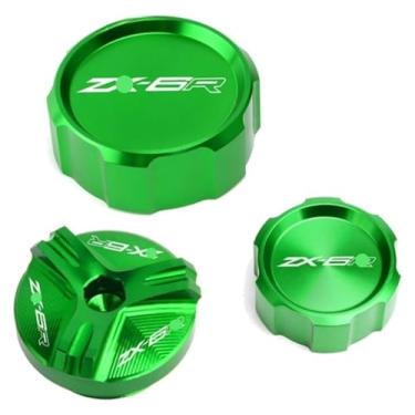 Imagem de Tampa do reservatório de fluido de freio dianteiro traseiro e tampa de enchimento de óleo do motor compatível com ZX6R ZX-6R ZX636 (conjunto verde)