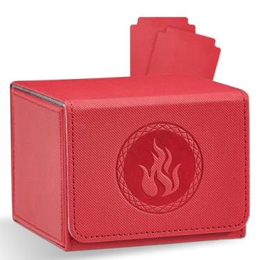 Imagem de Zettokete Card Deck Box with 2 Dividers, MTG Commander Deck Box Holds 100+ Double-Sleeved Cards, Leather Magnetic Deck Case Compatible with Magic TCG CCG Cards, Red/Fire