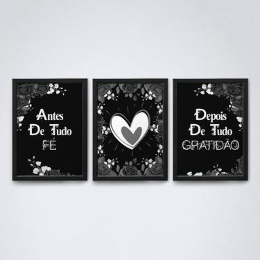 Imagem de Quadros Decorativos fé e gratidão, v5, moldura preta, A4
