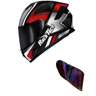 Imagem de Capacete Race Tech Hit Draw Cinza e Vermelho Mais Viseira Camaleão Ver
