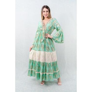 Imagem de Vestido Indiano Longo Boho Chic Decote V Mangas Amplas 5051 - KIARA BR