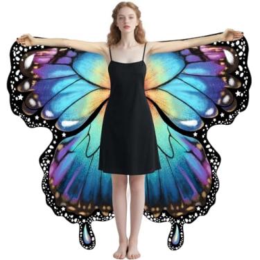 Imagem de Fantasia de borboleta para mulheres e meninas, estampa frente e verso, asas de borboleta, capa para adultos, fantasias de Halloween, asas de fada, Dupla face multicolorida-1, Adults
