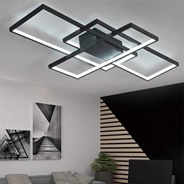 Imagem de Luminária de teto embutida para sala de estar, sala de jantar, quarto, luminária regulável com controle remoto, luminária LED, design quadrado chique, lustre de 3 anéis para sala de estar, c