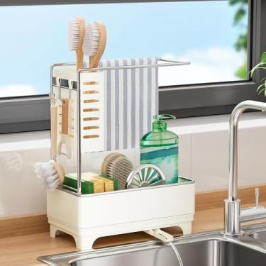 Imagem de Organizador de pia de cozinha, suporte de esponja para pia de cozinha com suporte de escova e suporte de pano de louça, bancada organizadora de pia à prova de ferrugem, itens essenciais de